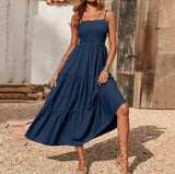 Eliadora – Elegantes Maxikleid mit Stufen – Marineblau