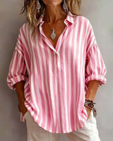 Jessy – Locker Sitzende Gestreifte Bluse Mit Kragen – Rosa