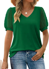 Lilia – Bluse mit Tüllärmeln und V-Ausschnitt – Grün