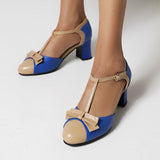 NANCY | Orthopädische Vintage-Heels mit Schleife – Blau