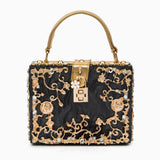 Luxus-Acryl Clutch in Himmelblau mit barockem Golddekor – Vintage-inspirierte Abendtasche – Schwarz