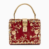 Luxus-Acryl Clutch in Himmelblau mit barockem Golddekor – Vintage-inspirierte Abendtasche – Rot