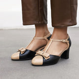 Viola™ Elegante Sandalen Mit Absatz - Feminine T-Bar-Riemen und Breiter Absatz in Beige und Smaragdgrün – Schwarz