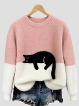 Luna | Damenpullover mit Katzenmotiv – Rosa