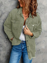 Malika - Langärmelige Denim Jacke – Grün