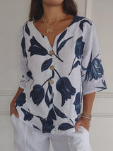 Damen Sommer Button Down Hemd | Blumen Bedrucken – Weiß