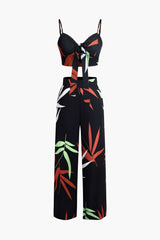 Bailey | Zweiteiler mit Knoten-Top & Bambusprint-Hose – Schwarz