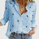 Adelaida | Damen V-Ausschnitt Knopfleiste Langarm Bluse – Blau 2