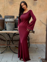 Adelgunde | Damen Langarm Maxikleid mit eleganter Silhouette – Burgunder