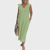 Adelina | Damen Ärmellos V-Ausschnitt Maxi Kleid – Grün