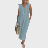 Adelina | Damen Ärmellos V-Ausschnitt Maxi Kleid – Blau