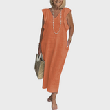 Adelina | Damen Ärmellos V-Ausschnitt Maxi Kleid – Orange