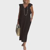 Adelina | Damen Ärmellos V-Ausschnitt Maxi Kleid – Schwarz