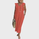 Adelina | Damen Ärmellos V-Ausschnitt Maxi Kleid – Rot