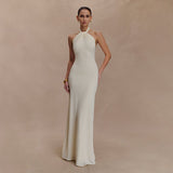Adrianna | Damen Maxi-Halterkleid Fließend Elegant – Weiß