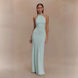 Adrianna | Damen Maxi-Halterkleid Fließend Elegant – Hellblau