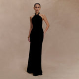 Adrianna | Damen Maxi-Halterkleid Fließend Elegant – Schwarz