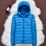 Manuela – Wasserdichte Jacke Mit Weißen Entenfedern – Himmelblau