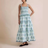 Naia - Gesmoktes Maxikleid mit Blumenmuster für Frauen – Grün