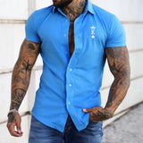 KINGZ - Enganliegendes Kurzarm-Shirt aus elastischem Stoff – Blau