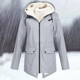 Schlichte wind- und wasserdichte jacke mit kapuze und verdickung – Grau