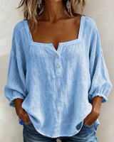 Leontien - Baumwollbluse Mit Quadratischem Ausschnitt Und Langen Ärmeln – Blau