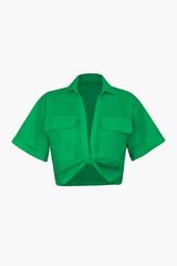 Janice | Stylisches Kurzarm Crop Shirt mit kragen – Grün
