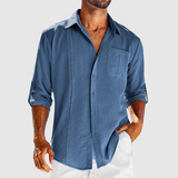 Raivo | Herren Langarm Leinen Overshirt – Dunkelblau