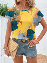 Amalthea – Bluse mit Rundhalsausschnitt und Blumenmuster – Gelb