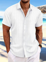 Owen | Relaxed Fit Gestreiftes kurzärmeliges Sommerhemd – Weiß