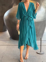 Elisabet | Luftiges Damenkleid mit Fledermausärmeln – Blau