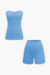 Athena | Elegantes Zweiteiler-Set mit Bustier-Top & Shorts – Blau