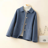 Nezaket – Eleganter Kaschmirmantel Mit Langen Ärmeln – Blau