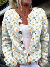 Okta™ | Schöner Blumenmuster-Cardigan mit Knöpfen – Weiß