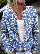 Okta™ | Schöner Blumenmuster-Cardigan mit Knöpfen – Blau
