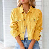 Albertina | Damen Jeansjacke Kurz Geschnitten Relaxed – Gelb