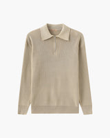 Aaron | Cozy halbem Reißverschluss Herren Gerippt Strickpullover mit Polokragen – Khaki