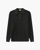 Aaron | Cozy halbem Reißverschluss Herren Gerippt Strickpullover mit Polokragen – Schwarz