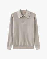Aaron | Cozy halbem Reißverschluss Herren Gerippt Strickpullover mit Polokragen – Beige