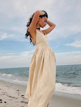 Leinen Boho Maxikleid | Strandkleid, Sommerkleid – Aprikose