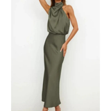 Alina | Damen Halter Abendkleid Midi – Grün