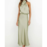 Alina | Damen Halter Abendkleid Midi – Hellgrün