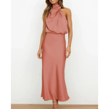Alina | Damen Halter Abendkleid Midi – Rot