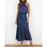 Alina | Damen Halter Abendkleid Midi – Blau