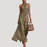 Amadea | Damen Neckholder Blumenkleid Maxikleid – Grün
