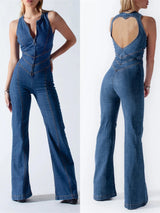Stylisher Damen Denim Jumpsuit mit Rückenausschnitt – Blau
