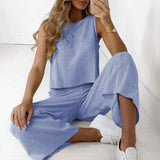 Saphine – Stilvolles Set aus ärmellosem Oberteil und Hose – Blau