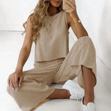 Saphine – Stilvolles Set aus ärmellosem Oberteil und Hose – Khaki
