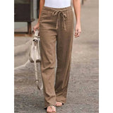 Amelie | Damen Weite Palazzo Hose mit Bindegürtel – Braun