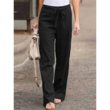 Amelie | Damen Weite Palazzo Hose mit Bindegürtel – Schwarz